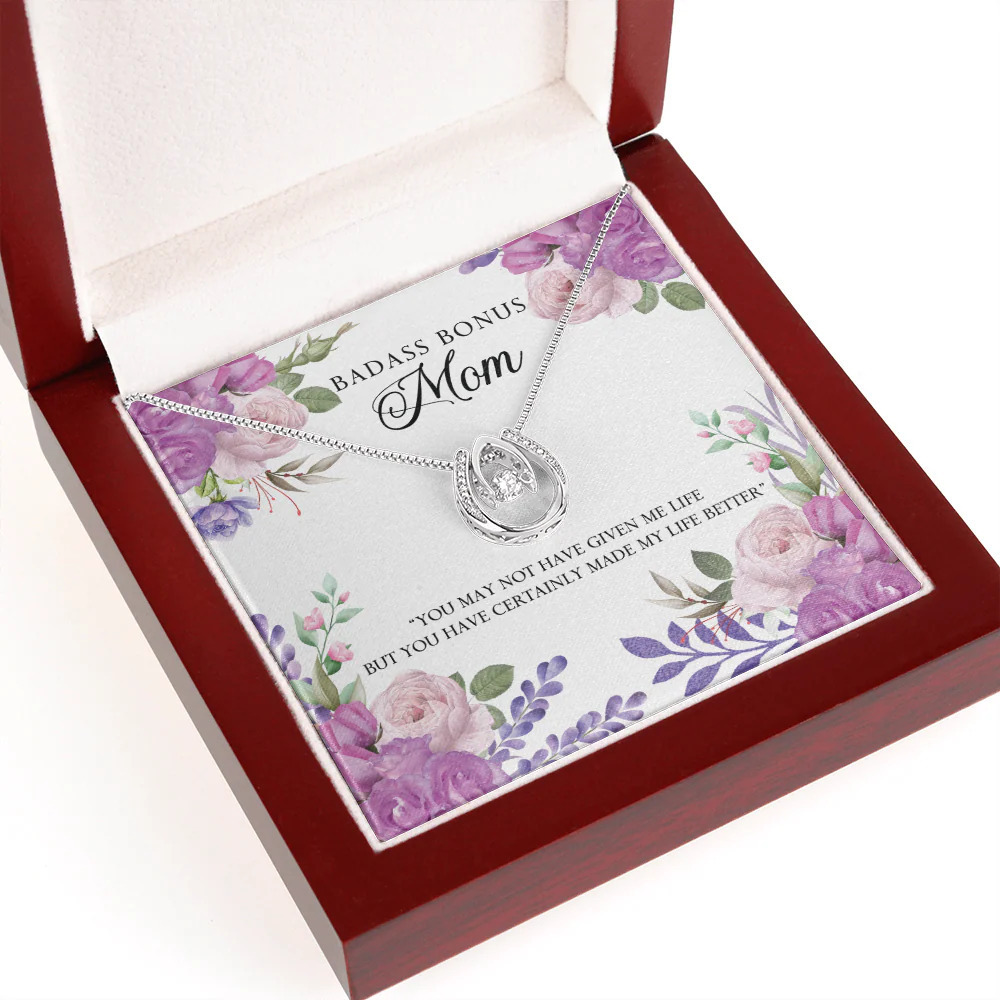 Bonus Mom Badass Mom Lucky Horseshoe Necklace Luxury Box